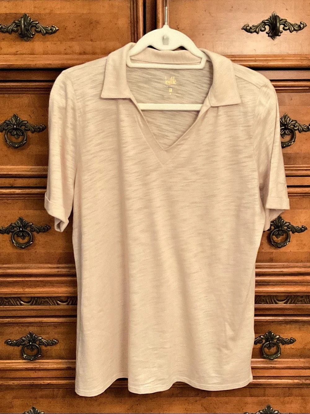 belle Short Sleeve Top in Beige Like New